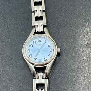 Fossil F2 Reflective Blue Dial Silver-Tone Stainless Watch ES-9876 New Battery
